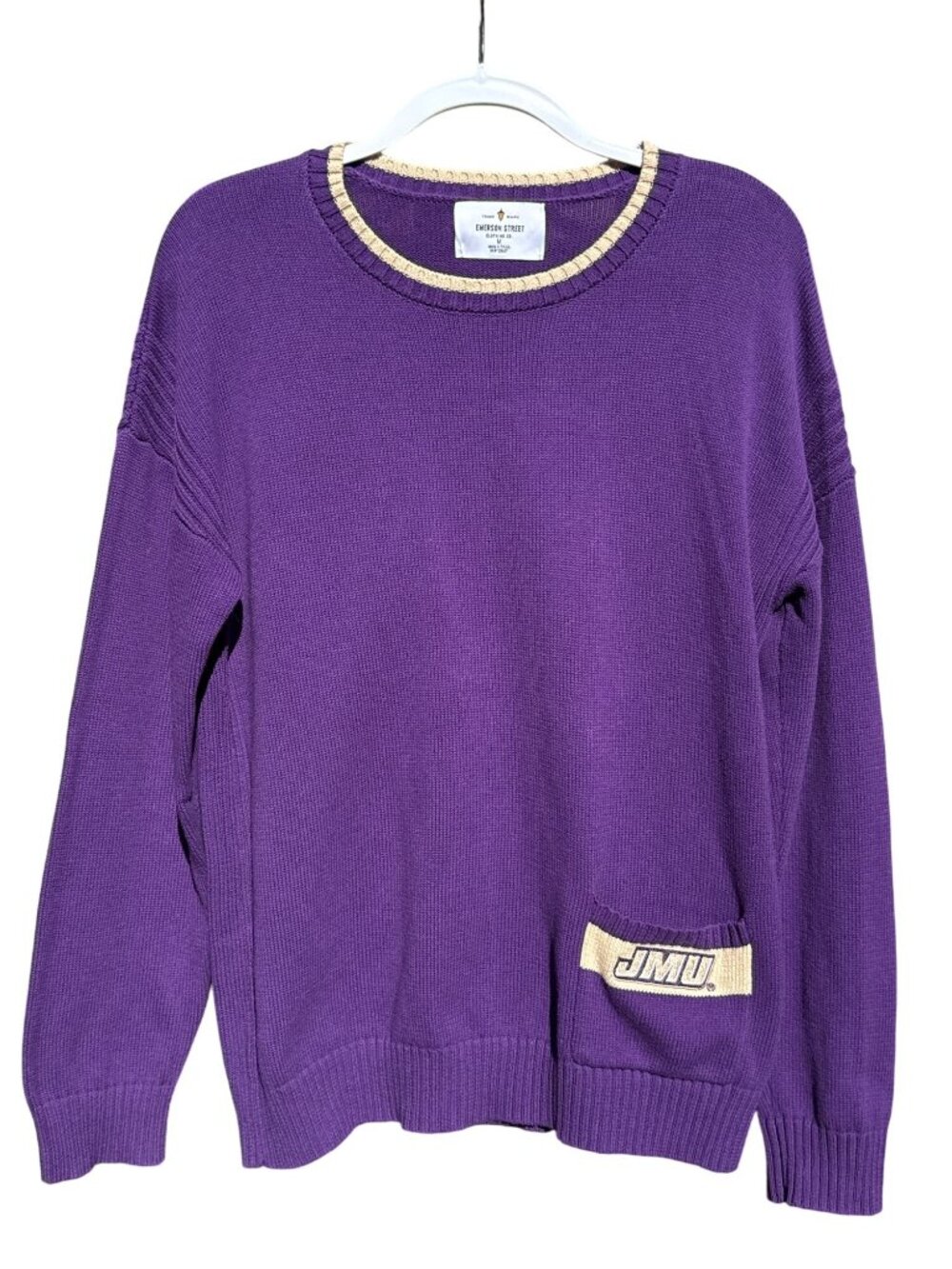 JMU Purple & Cream Cotton Knit Sweater By‎ Emerson Street M